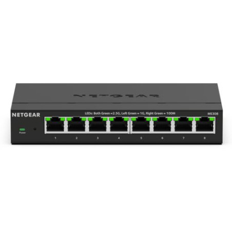 NETGEAR MS308-100EUS MS308, No administrado, 2.5G Ethernet (100/1000/2500), Bidireccional completo (Full duplex), Montaje de