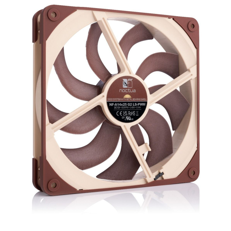 Noctua NF-A14X25 G2 LS-PWM NF-A14X25 G2 LS-PWM, Refrigerador de aire, 14 cm, 800 RPM, 81,6 m³/h, Beige, Marrón