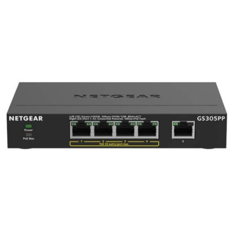 NETGEAR GS305PP-300EUS GS305PP, No administrado, Gigabit Ethernet (10/100/1000), Bidireccional completo (Full duplex), Energía