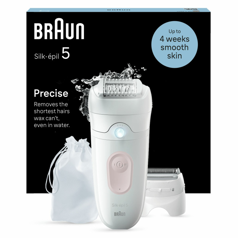 Braun BRASE5030 Silk-épil 5 5-030, Rosa, Blanco, 28 pinzas, MicroGrip, 0,5 mm, Batería, Batería integrada