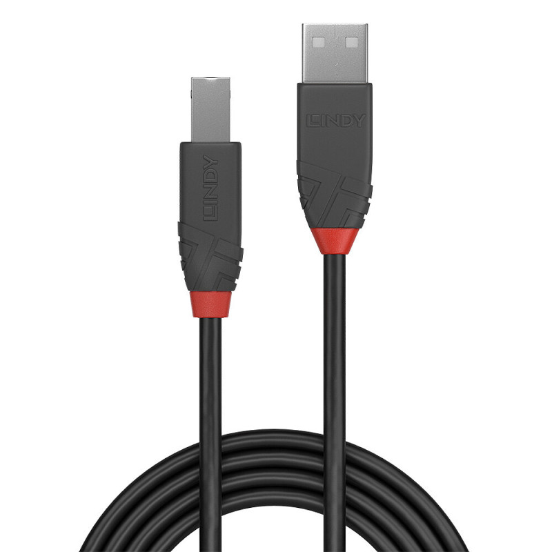 Lindy 36671 36671, 0,5 m, USB A, USB B, USB 2.0, 0,48 Gbit/s, Negro, Gris
