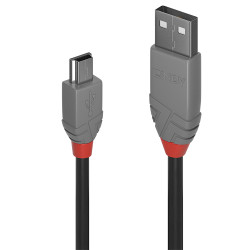 Lindy 36723 36723, 2 m, USB A, Mini-USB B, USB 2.0, 0,48 Gbit/s, Negro, Gris
