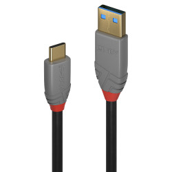 Lindy 36911 36911, 1 m, USB C, USB A, 10 Gbit/s, Negro, Gris