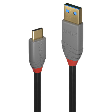 Lindy 36911 36911, 1 m, USB C, USB A, 10 Gbit/s, Negro, Gris
