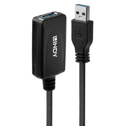 Lindy 43155 43155, 5 m, USB A, USB A, USB 3.2 Gen 1 (3.1 Gen 1), 5 Gbit/s, Negro