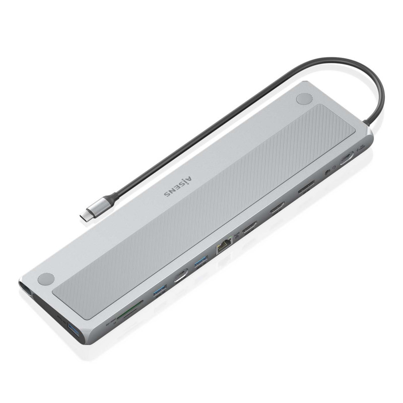 AISENS ASUC-12P020-GR USB-C Dock 12 en 1, USB-C a 2xHDMI, 1xDisplayPort, 1xRJ45, 3xUSB-A, 1xUSB-C, 1xUSB-C PD, 1xSD, 1xMicro