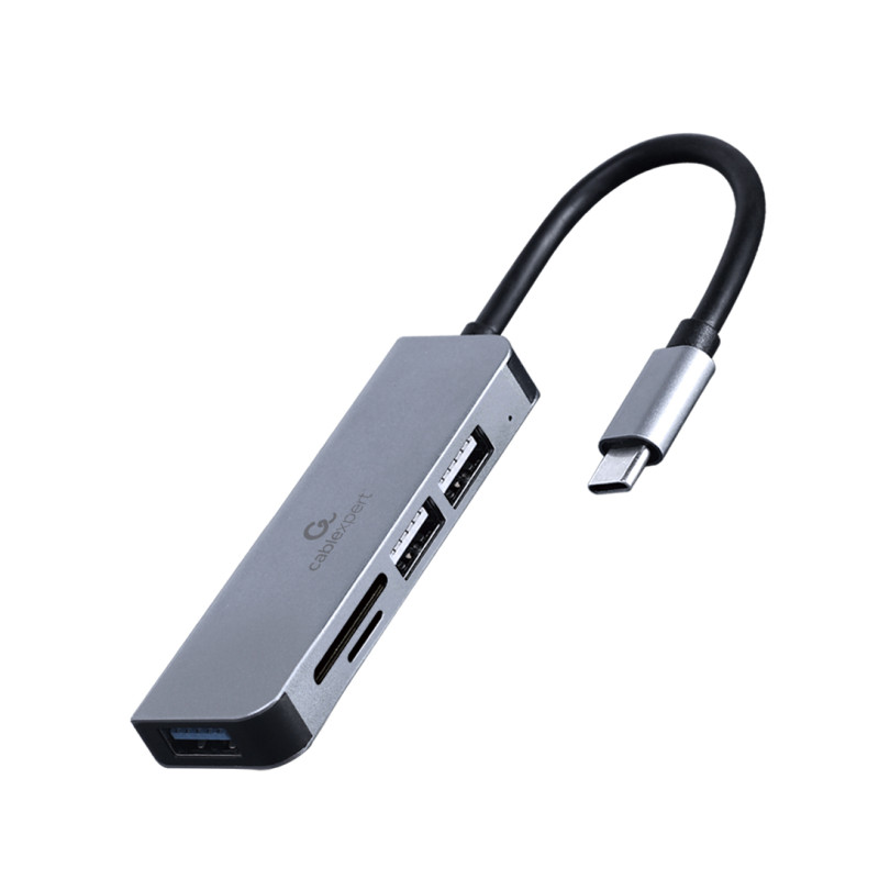 Gembird UHB-CM-CRU3P1U2P2-01 UHB-CM-CRU3P1U2P2-01, Alámbrico, USB 3.2 Gen 1 (3.1 Gen 1) Type-A, Plata, MicroSD (TransFlash),