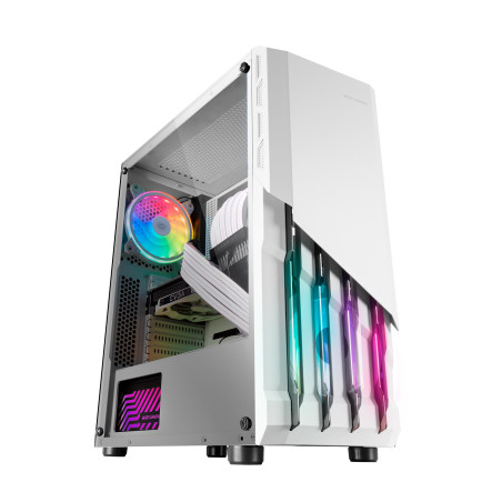 Mars Gaming MCX2W MC-X2, Caja PC Gaming ATX, Frontal Acero FRGB, 2 Ventiladores 12cm FRGB, Ventana Lateral Completa, Blanco,