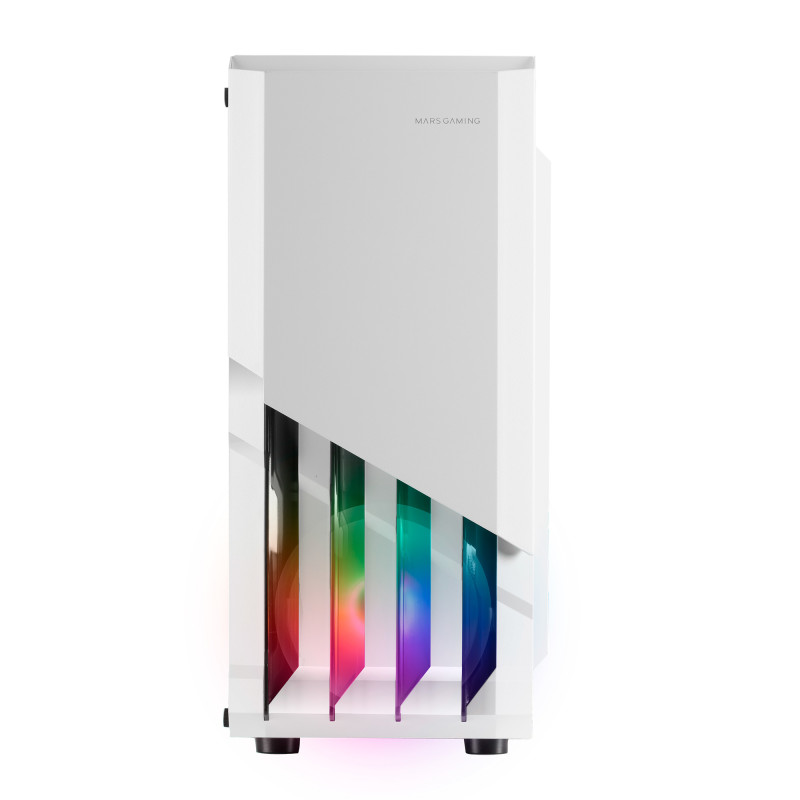 Mars Gaming MCX2W MC-X2, Caja PC Gaming ATX, Frontal Acero FRGB, 2 Ventiladores 12cm FRGB, Ventana Lateral Completa, Blanco,
