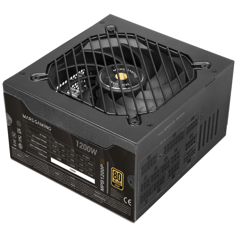 Mars Gaming MPB1200PSI MPB1200PSI, 1200 W, 200 - 240 V, 47 - 63 Hz, 15 A, 90%, Negro