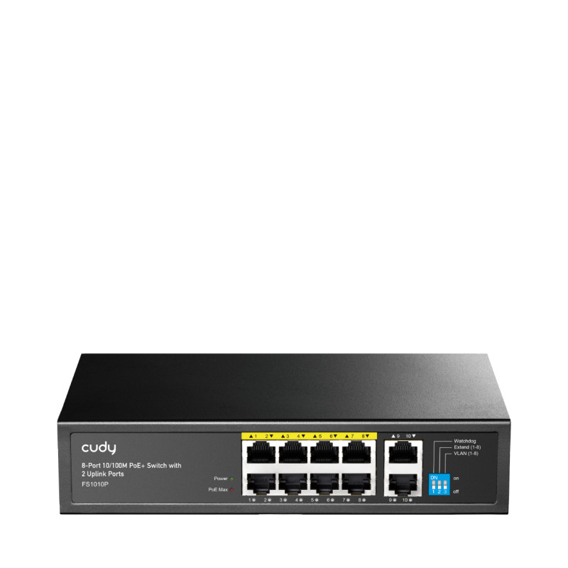 Cudy FS1010P FS1010P, Fast Ethernet (10/100), Bidireccional completo (Full duplex), Energía sobre Ethernet (PoE)