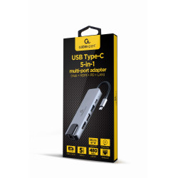 Gembird A-CM-COMBO5-04 A-CM-COMBO5-04, Alámbrico, USB 3.2 Gen 1 (3.1 Gen 1) Type-C, 87 W, 10,100 Mbit/s, Plata, 5 Gbit/s