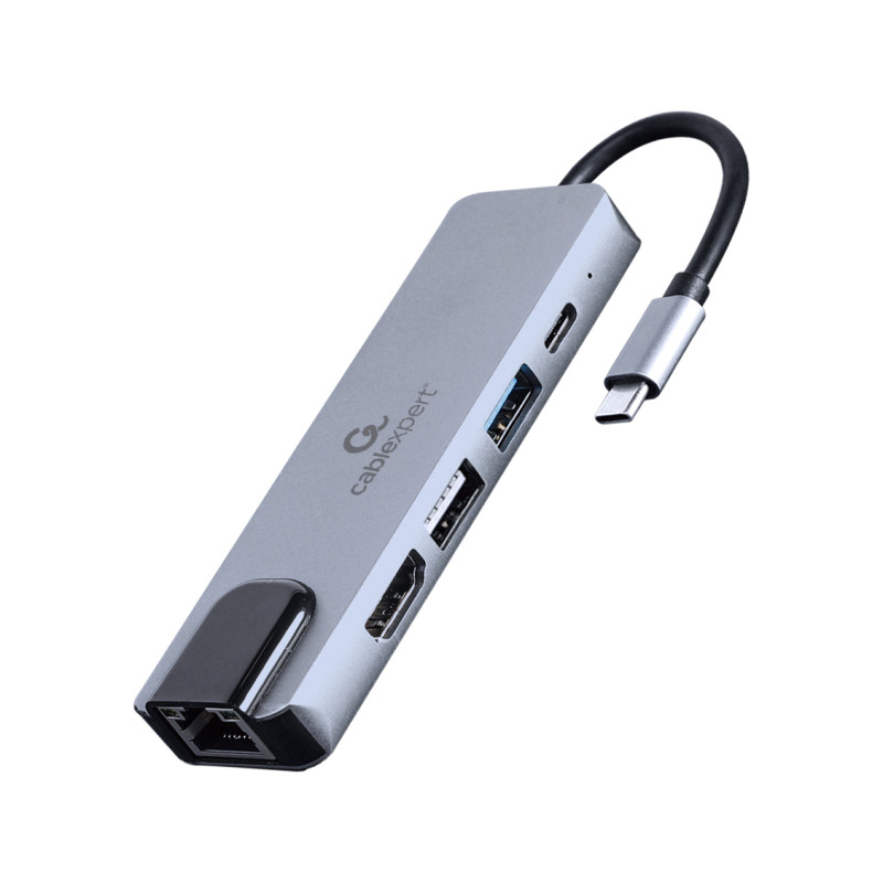 Gembird A-CM-COMBO5-04 A-CM-COMBO5-04, Alámbrico, USB 3.2 Gen 1 (3.1 Gen 1) Type-C, 87 W, 10,100 Mbit/s, Plata, 5 Gbit/s