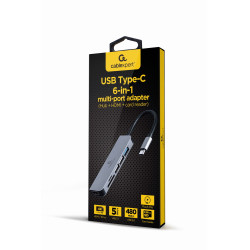Gembird A-CM-COMBO6-02 A-CM-COMBO6-02, Alámbrico, USB 3.2 Gen 1 (3.1 Gen 1) Type-C, Gris, MicroSD (TransFlash), SD, 128 GB, 5