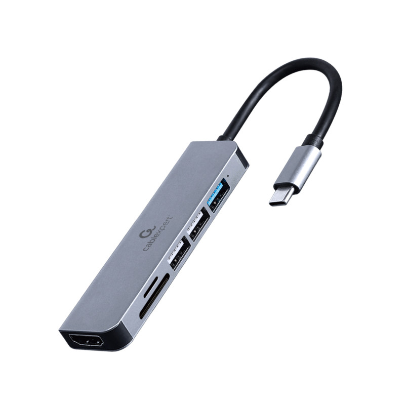 Gembird A-CM-COMBO6-02 A-CM-COMBO6-02, Alámbrico, USB 3.2 Gen 1 (3.1 Gen 1) Type-C, Gris, MicroSD (TransFlash), SD, 128 GB, 5