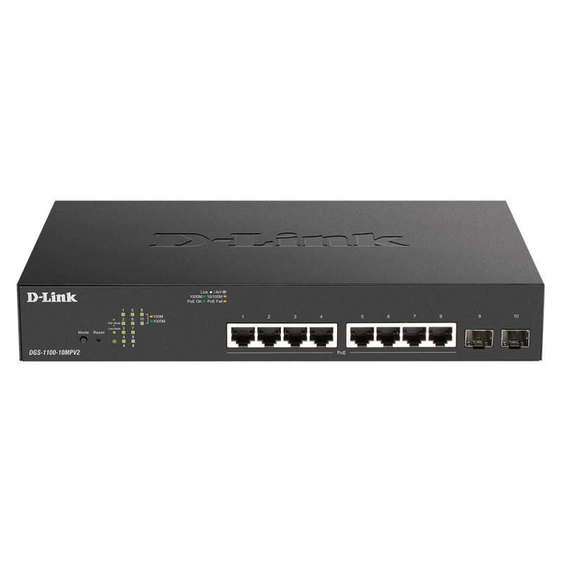 D-Link DGS-1100-10MPV2 DGS-1100-10MPV2, Gestionado, L2, Gigabit Ethernet (10/100/1000), Energía sobre Ethernet (PoE), Montaje