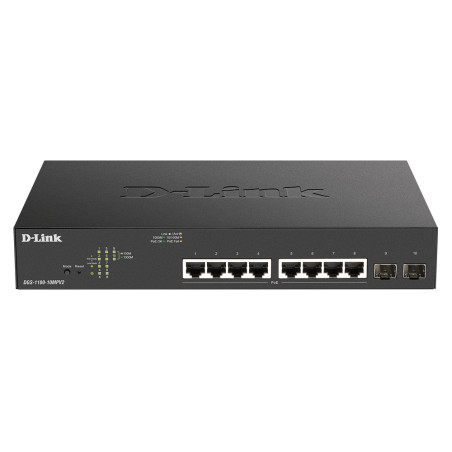 D-Link DGS-1100-10MPV2 DGS-1100-10MPV2, Gestionado, L2, Gigabit Ethernet (10/100/1000), Energía sobre Ethernet (PoE), Montaje