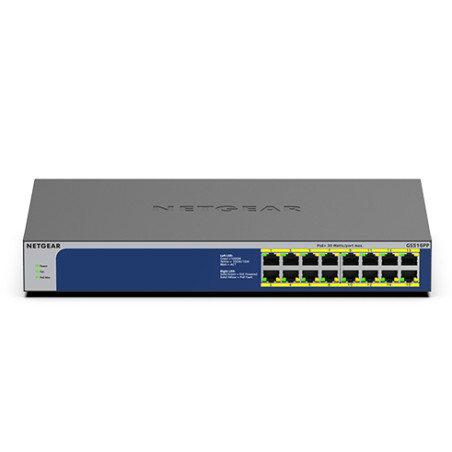 NETGEAR GS516PP-100EUS GS516PP, No administrado, Gigabit Ethernet (10/100/1000), Bidireccional completo (Full duplex), Energía