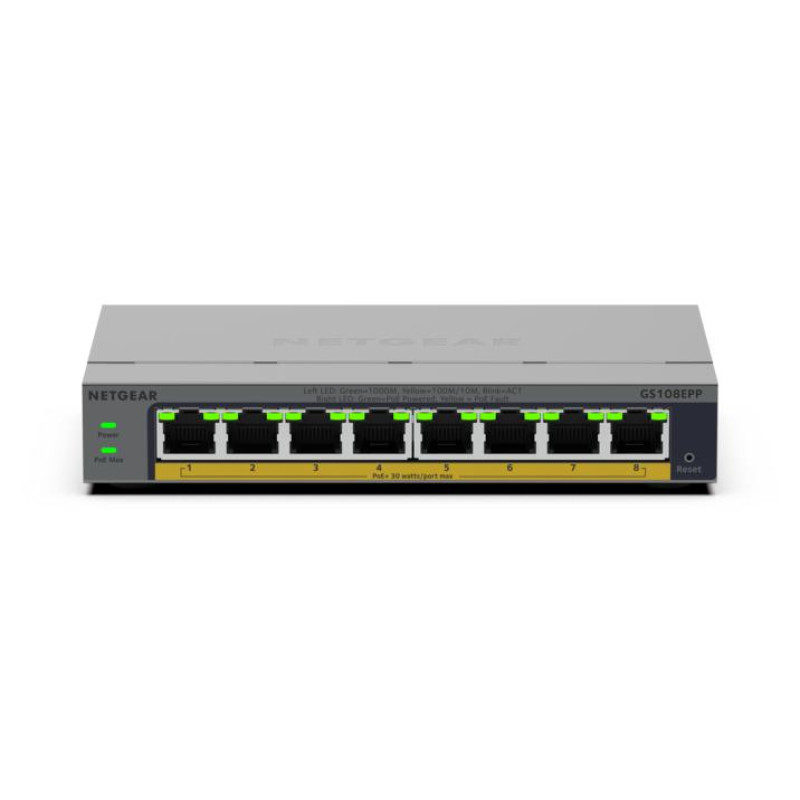 NETGEAR GS108EPP-100EUS GS108EPP, No administrado, Gigabit Ethernet (10/100/1000), Bidireccional completo (Full duplex),