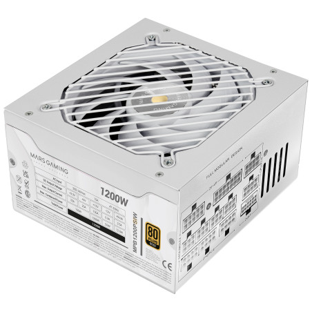 Mars Gaming MPB1200PSIW MPB1200PSIW, 1200 W, 200 - 240 V, 47 - 63 Hz, 15 A, 90%, Blanco
