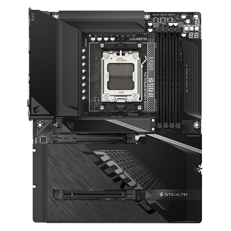 GIGABYTE B850 A STEALTH B850 AORUS STEALTH Placa Base – CPUs AMD Ryzen Serie 9000, VRM digital de 14+2+2 fases, hasta 8200