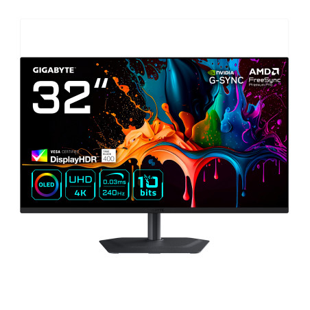 GIGABYTE MO32U2 EK MO32U2 Monitor Gaming OLED 32” 4K UHD - 3840 x 2160, 240Hz, 0.03ms, 250 cd/m², G-Sync Compatible,