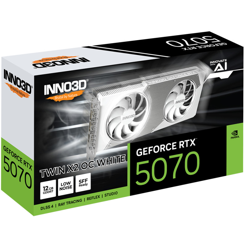 INNO3D N50702-12D7X-195064W GeForce RTX 5070 TWIN X2 OC WHITE, GeForce RTX 5070, 12 GB, GDDR7, 192 bit, PCI Express 5.0, 2