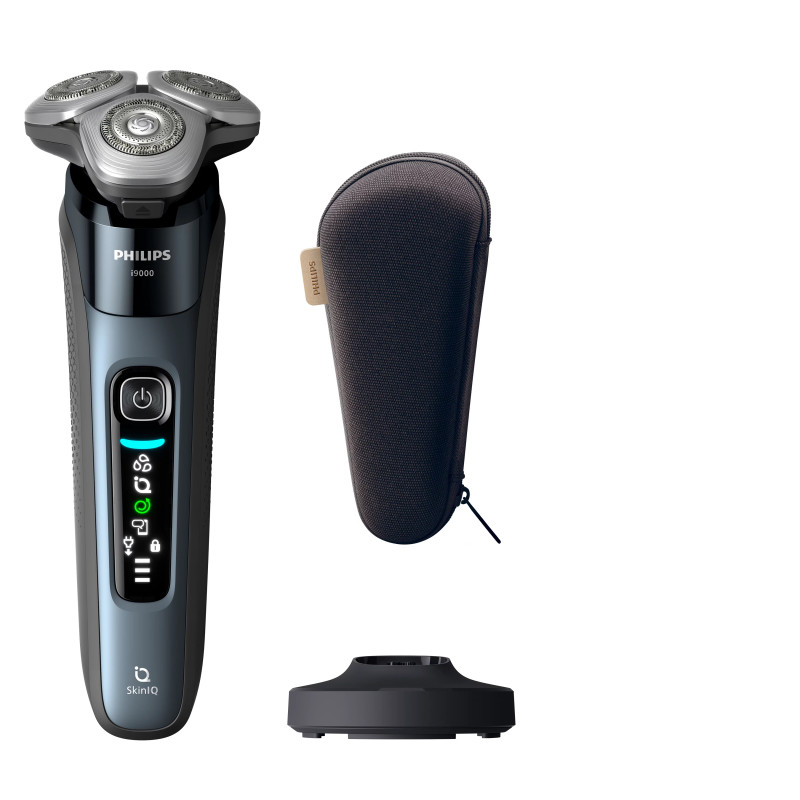 Philips X9001/10 i9000 X9001/10 Afeitadora eléctrica Wet & Dry con SkinIQ, Máquina de afeitar de rotación, Azul, SkinIQ,