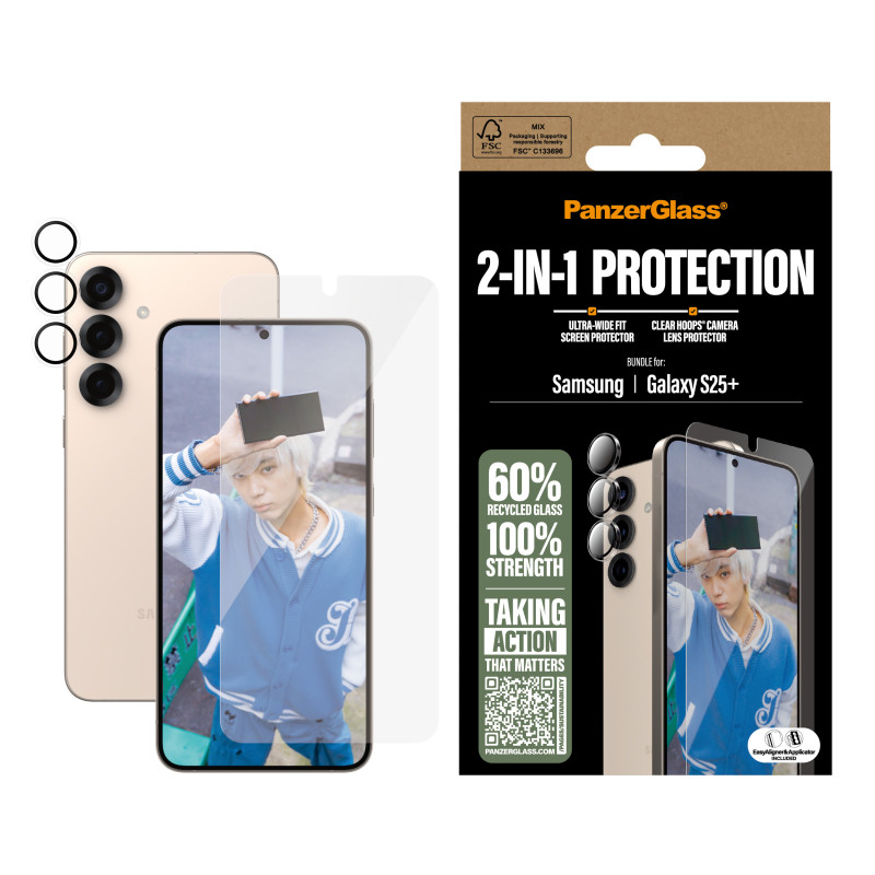 PanzerGlass PGRHONUG37942 ® 2-in-1 Protection Bundle Samsung Galaxy S25+, Samsung, Samsung - Galaxy S25+, Aplicación en seco,