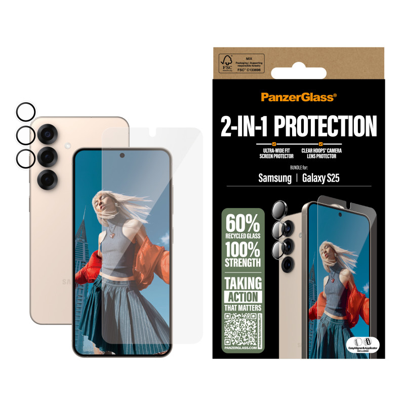 PanzerGlass PGRHONUG38388 ® 2-in-1 Protection Bundle Samsung Galaxy S25, Samsung, Samsung - Galaxy S25, Aplicación en seco,