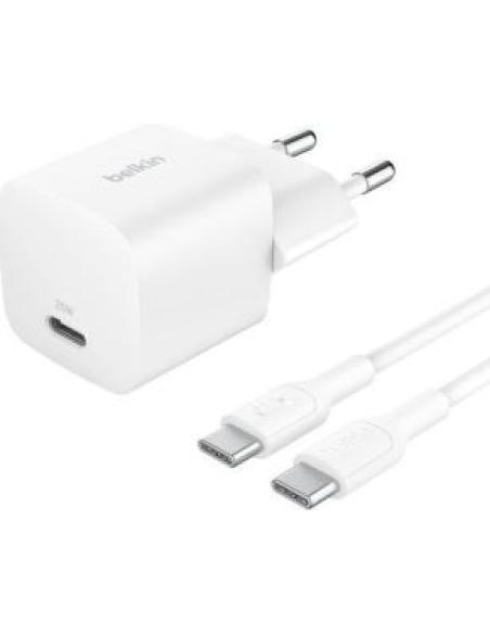 cargador de pared a usb-c 25w con cable usb-c 1m incluido blanco