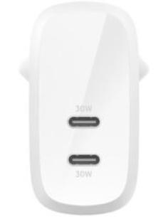 cargador de pared a usb-c doble de 30w + 30w blanco