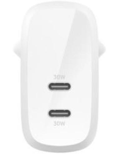 cargador de pared a usb-c doble de 30w + 30w blanco