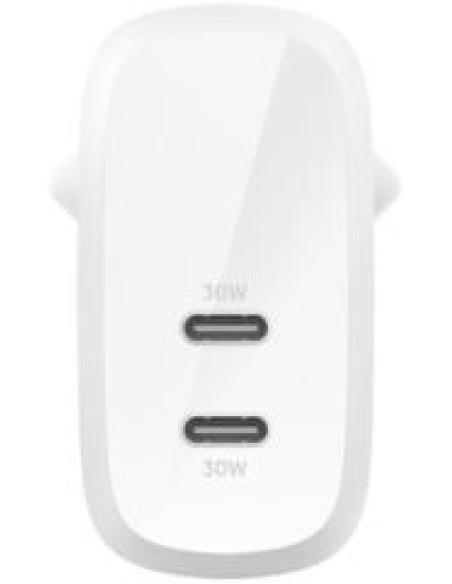 cargador de pared a usb-c doble de 30w + 30w blanco