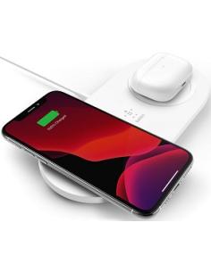 cargador inalambrico qi 15w 2 en 1 para dispositivos apple samsung blanco