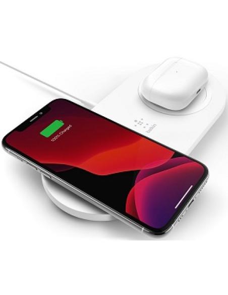 cargador inalambrico qi 15w 2 en 1 para dispositivos apple samsung blanco