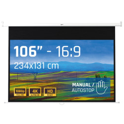 iggual IGG319284 Pantalla manual 16:9 106" 234x131 cm, Manual, 2,69 m (106"), 2,34 m, 131 cm, 16:9, Blanco mate