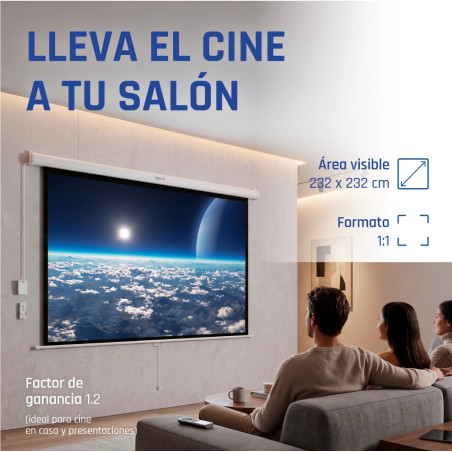 iggual PSIES240 Pantalla eléctrica 4:3 134" 240x240 cm, Motorizado, 3,39 m (133.5"), 2,4 m, 2,4 m, 1:1, Negro, Blanco