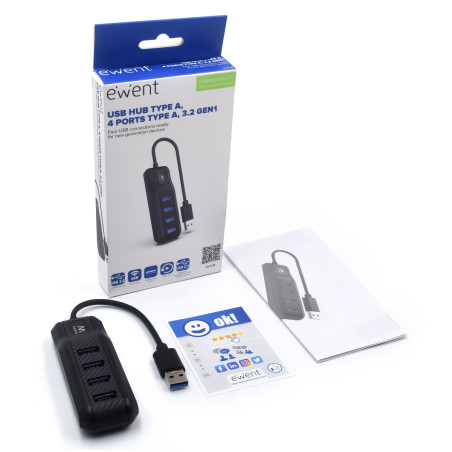 Ewent EW1138 EW1138, USB 3.2 Gen 1 (3.1 Gen 1) Type-A, USB 3.2 Gen 1 (3.1 Gen 1) Type-A, 5000 Mbit/s, Negro, 0,15 m, USB