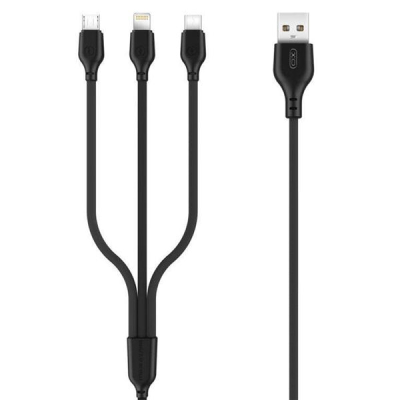 PINBOX XONB103BK Cable Carga Rápida 3 en 1 Micro USB + Tipo C + Lightning a USB Negro NB103, 1 m, USB A, USB C/Micro-USB