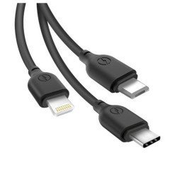 PINBOX XONB103BK Cable Carga Rápida 3 en 1 Micro USB + Tipo C + Lightning a USB Negro NB103, 1 m, USB A, USB C/Micro-USB 2