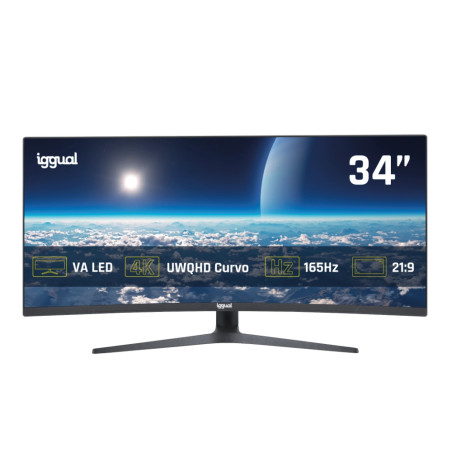 iggual IGG319543 Monitor 34" UWQHD 1ms 2DP 2HDMI MM AA Curvo, 86,4 cm (34"), 3440 x 1440 Pixeles, Wide Quad HD, LED, 1 ms, Negro