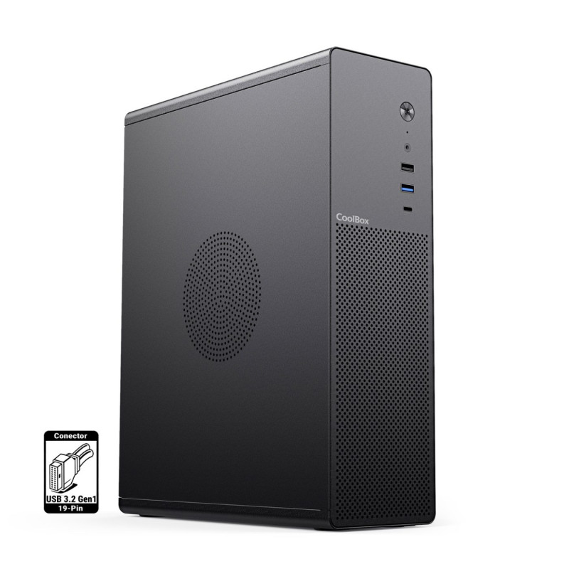 CoolBox COO-PCT100-0 CAJA MATX SLIM T100 USB-C 3.2 GEN1 FULL METAL S/FTE + 1 VENT. 90MM, Perfil bajo (Slimline), PC, Negro,