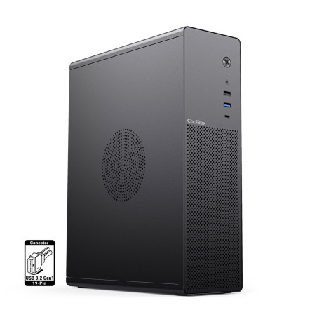 CoolBox COO-PCT100-0 CAJA MATX SLIM T100 USB-C 3.2 GEN1 FULL METAL S/FTE + 1 VENT. 90MM, Perfil bajo (Slimline), PC, Negro,