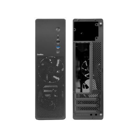 CoolBox COO-PCT100-0 CAJA MATX SLIM T100 USB-C 3.2 GEN1 FULL METAL S/FTE + 1 VENT. 90MM, Perfil bajo (Slimline), PC, Negro,