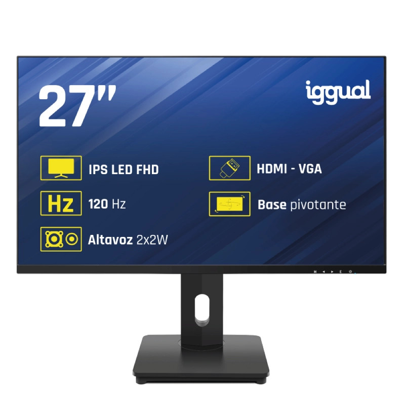 iggual IGG319819 Monitor 27" VGA HDMI 120Hz pivotante AA MM, 68,6 cm (27"), 1920 x 1080 Pixeles, Full HD, LED, 1 ms, Negro