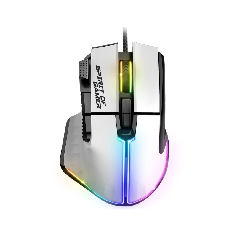 Spirit of Gamer S-PM5RGBWT PRO-M5 ARTIC, mano derecha, Óptico, USB tipo A, 12800 DPI, Blanco