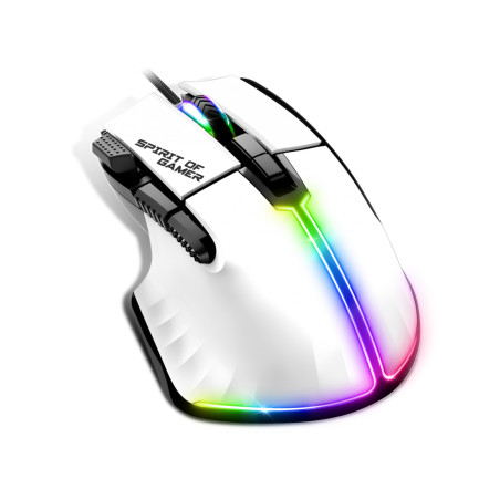 Spirit of Gamer S-PM5RGBWT PRO-M5 ARTIC, mano derecha, Óptico, USB tipo A, 12800 DPI, Blanco