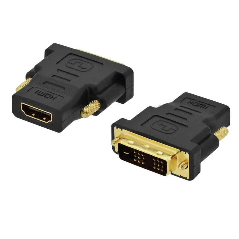 Ewent EC1370 Adaptador DVI a HDMI con conector DVI tipo 18+1, DVI, HDMI, Masculino, Negro, Oro, 30 g, 120 mm