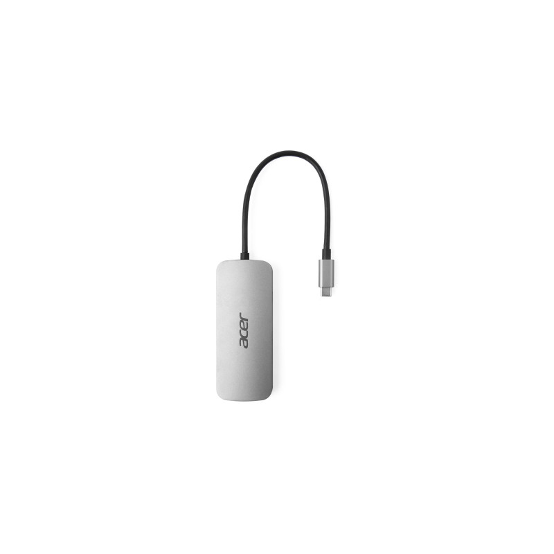 Acer HP.DSCAB.018 7in1 Type C Dongle, Alámbrico, USB 3.2 Gen 1 (3.1 Gen 1) Type-C, 100 W, Plata, MicroSD (TransFlash), SD,